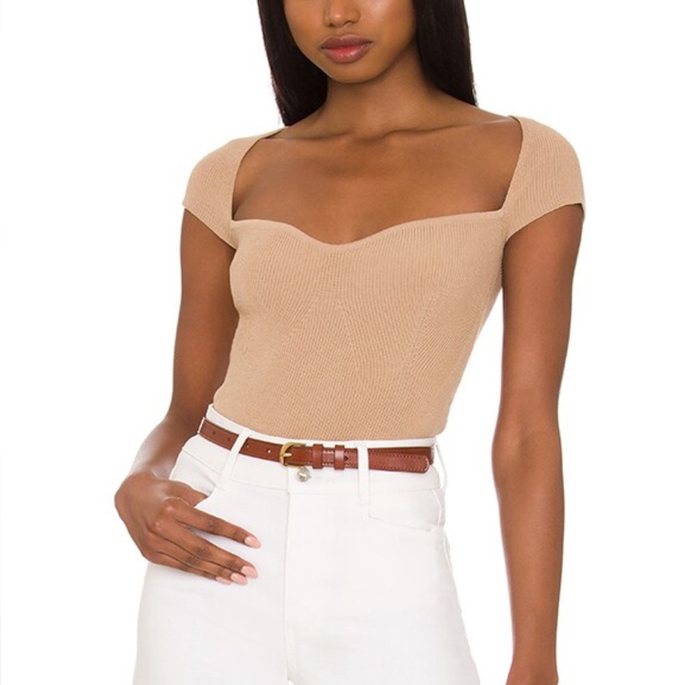 Superdown Size Small Tan Rachelle Knit Short Sleeve Top Minimalist Neutral Basic